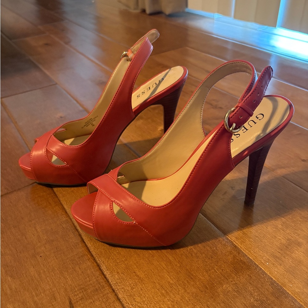 Guess Salmon Stiletto Peep-Toe Heels